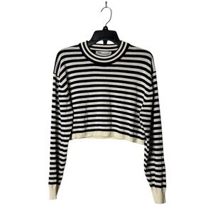 Zara Sweater Navy Off White Striped Cropped‎ Nautical Preppy Casual Sz M